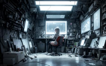 07117-1913358597-grainy, detailed, 1girl, sitting, chair, futuristic, bunker, room, bioluminescence lights, monitors,.png